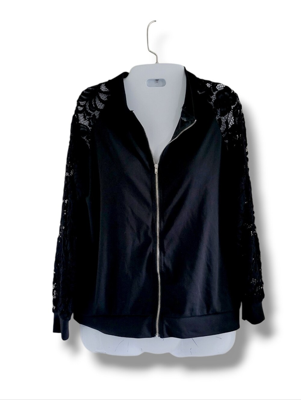 Fashion Style Designs | EUC Cute Black Lace Sleeve Zip Front Jacket (SIZE S)